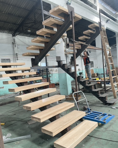 Wood tread processing and surface finishing area