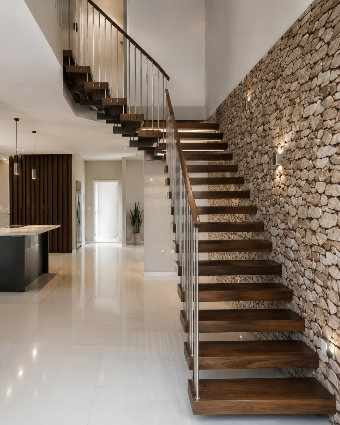 L shape floating staircase showing corner landing structure