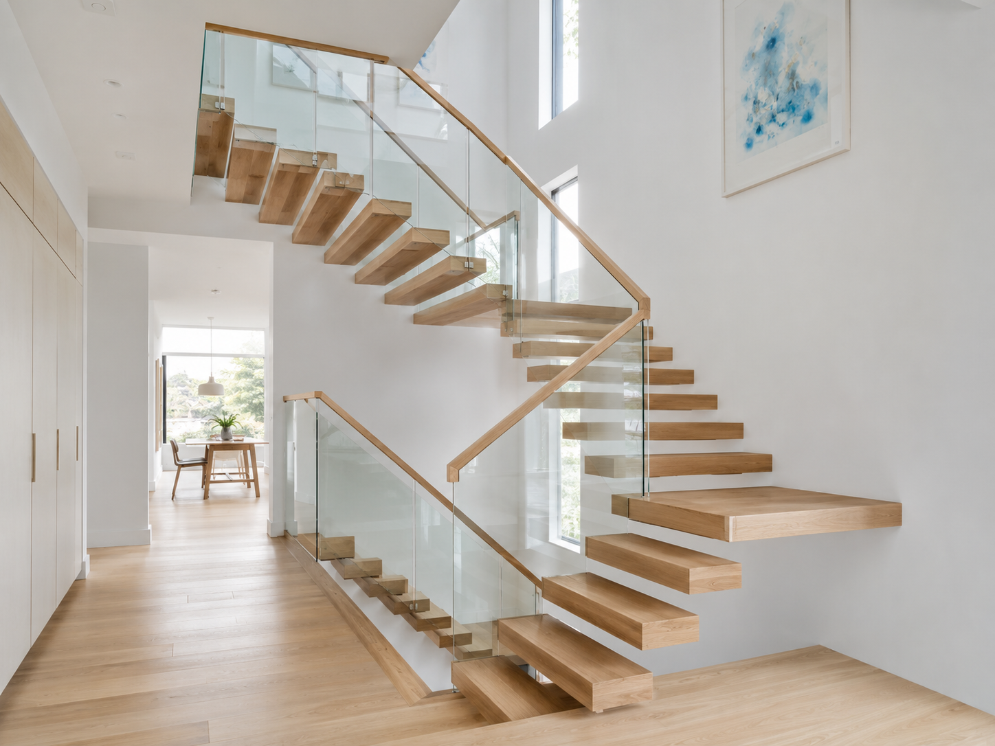 U shape floating staircase with intermediate landing